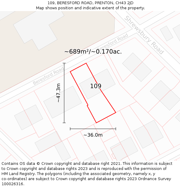 109, BERESFORD ROAD, PRENTON, CH43 2JD: Plot and title map