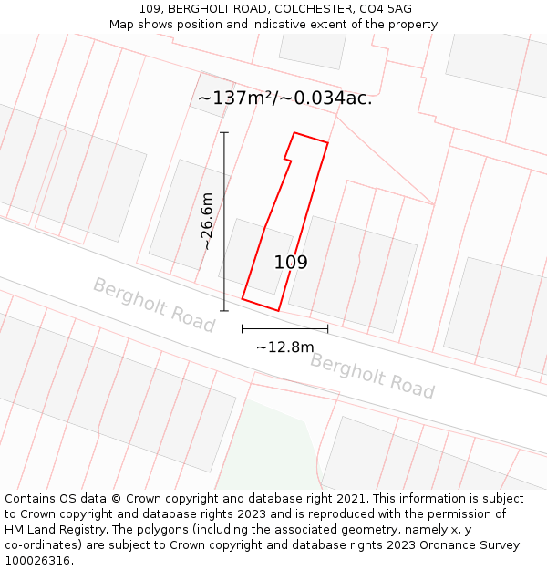 109, BERGHOLT ROAD, COLCHESTER, CO4 5AG: Plot and title map