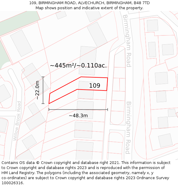 109, BIRMINGHAM ROAD, ALVECHURCH, BIRMINGHAM, B48 7TD: Plot and title map