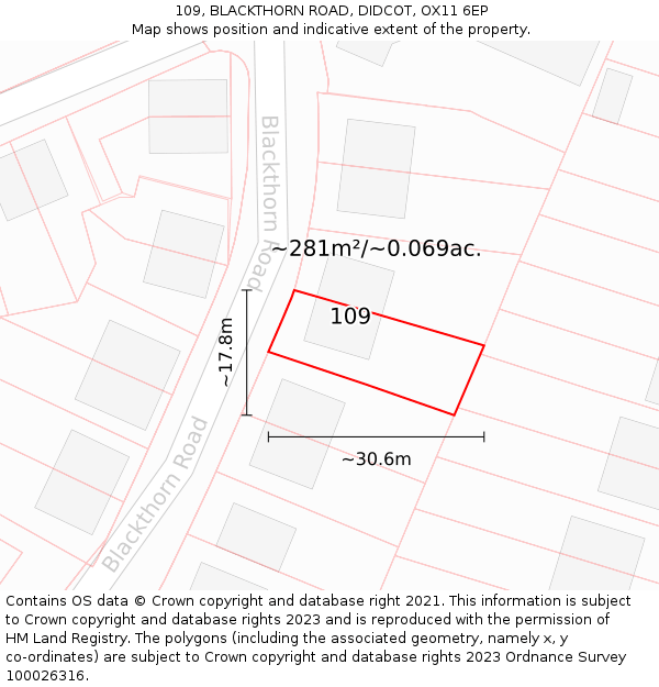 109, BLACKTHORN ROAD, DIDCOT, OX11 6EP: Plot and title map