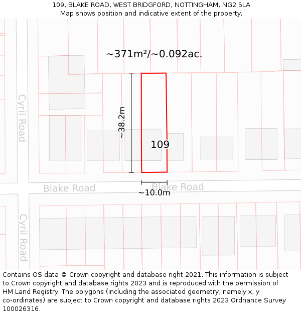 109, BLAKE ROAD, WEST BRIDGFORD, NOTTINGHAM, NG2 5LA: Plot and title map