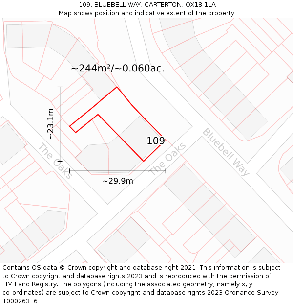 109, BLUEBELL WAY, CARTERTON, OX18 1LA: Plot and title map