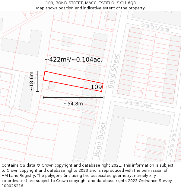 109, BOND STREET, MACCLESFIELD, SK11 6QR: Plot and title map