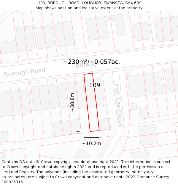 109, BOROUGH ROAD, LOUGHOR, SWANSEA, SA4 6RY: Plot and title map