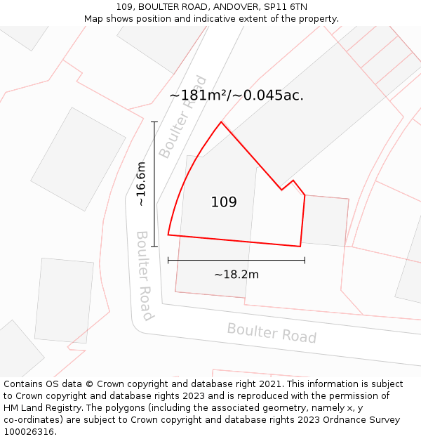 109, BOULTER ROAD, ANDOVER, SP11 6TN: Plot and title map