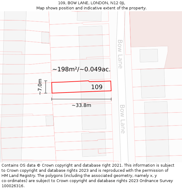 109, BOW LANE, LONDON, N12 0JL: Plot and title map