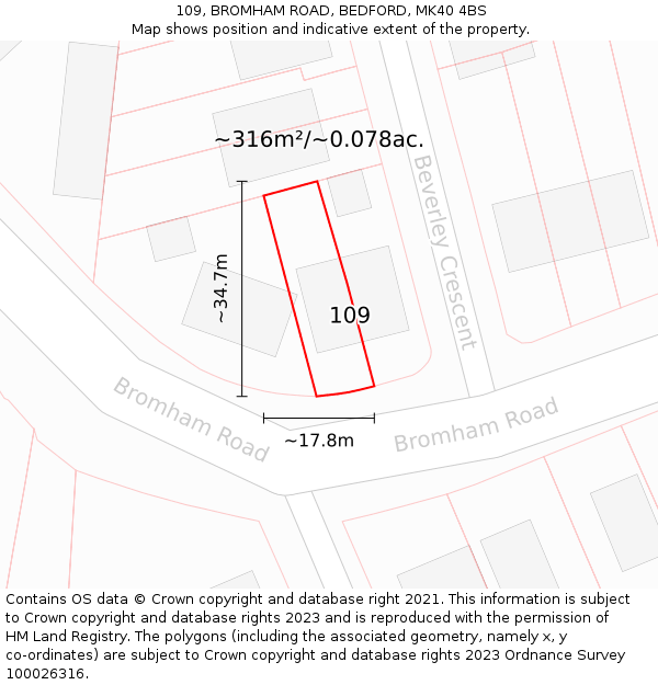 109, BROMHAM ROAD, BEDFORD, MK40 4BS: Plot and title map