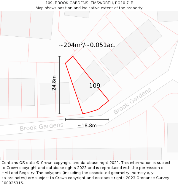 109, BROOK GARDENS, EMSWORTH, PO10 7LB: Plot and title map