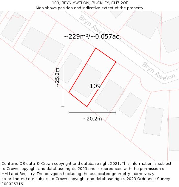 109, BRYN AWELON, BUCKLEY, CH7 2QF: Plot and title map