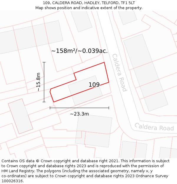 109, CALDERA ROAD, HADLEY, TELFORD, TF1 5LT: Plot and title map