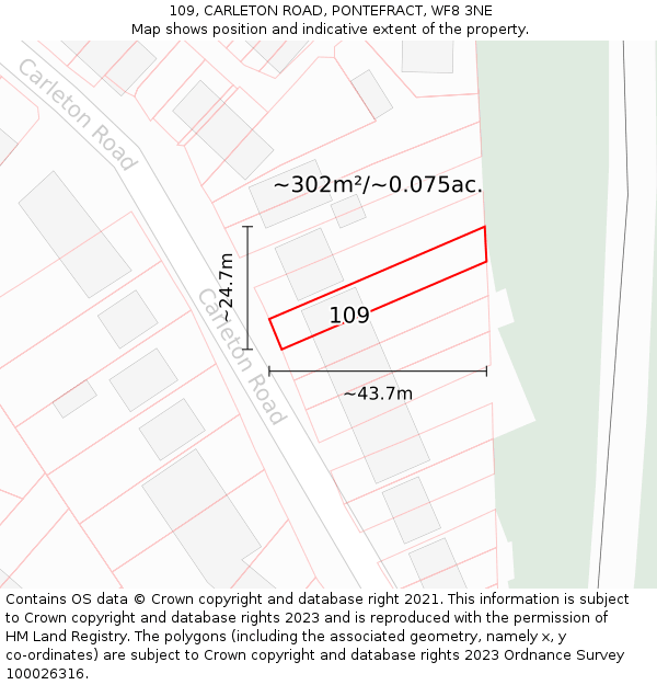 109, CARLETON ROAD, PONTEFRACT, WF8 3NE: Plot and title map