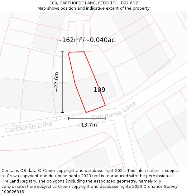 109, CARTHORSE LANE, REDDITCH, B97 6SZ: Plot and title map