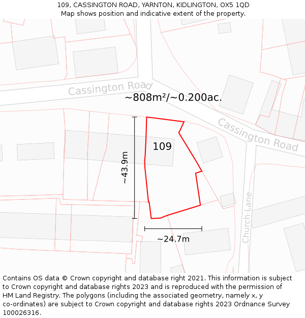 109, CASSINGTON ROAD, YARNTON, KIDLINGTON, OX5 1QD: Plot and title map