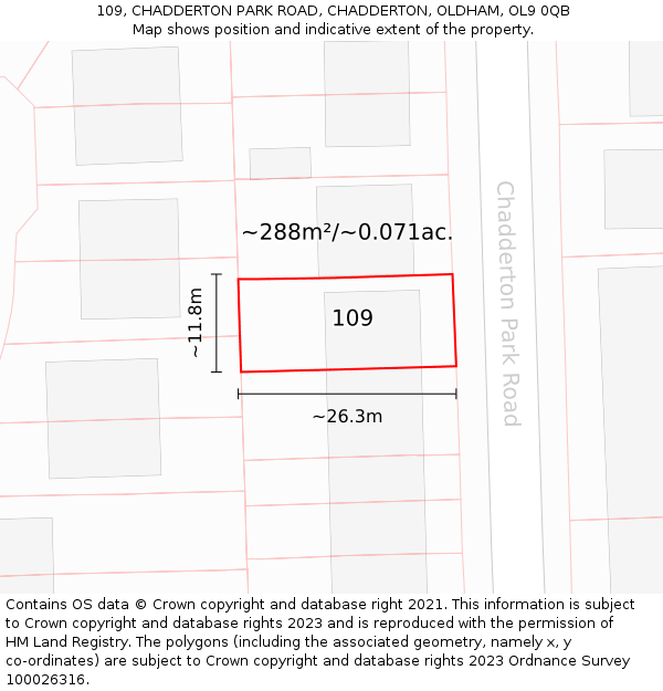 109, CHADDERTON PARK ROAD, CHADDERTON, OLDHAM, OL9 0QB: Plot and title map