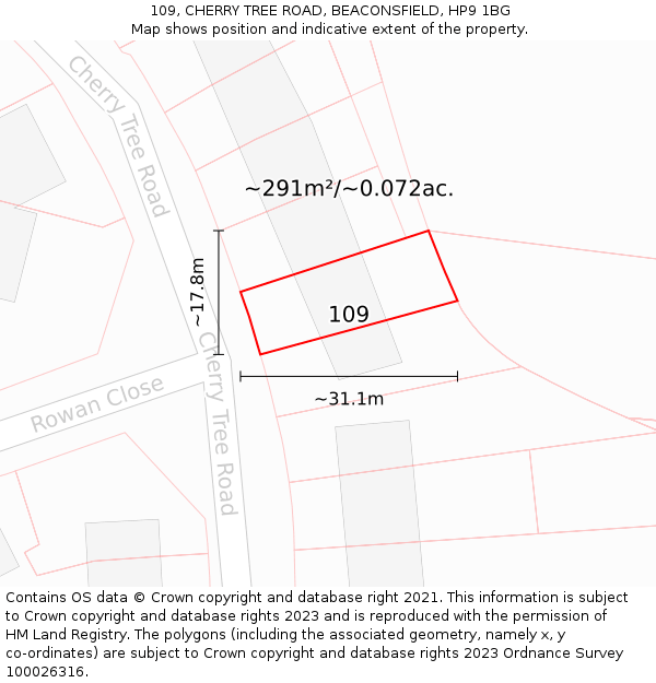 109, CHERRY TREE ROAD, BEACONSFIELD, HP9 1BG: Plot and title map