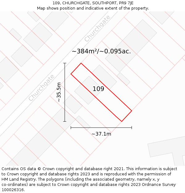 109, CHURCHGATE, SOUTHPORT, PR9 7JE: Plot and title map