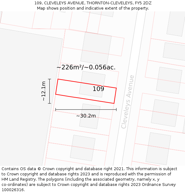 109, CLEVELEYS AVENUE, THORNTON-CLEVELEYS, FY5 2DZ: Plot and title map