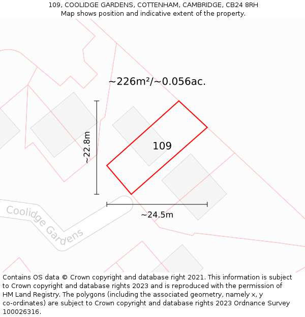 109, COOLIDGE GARDENS, COTTENHAM, CAMBRIDGE, CB24 8RH: Plot and title map