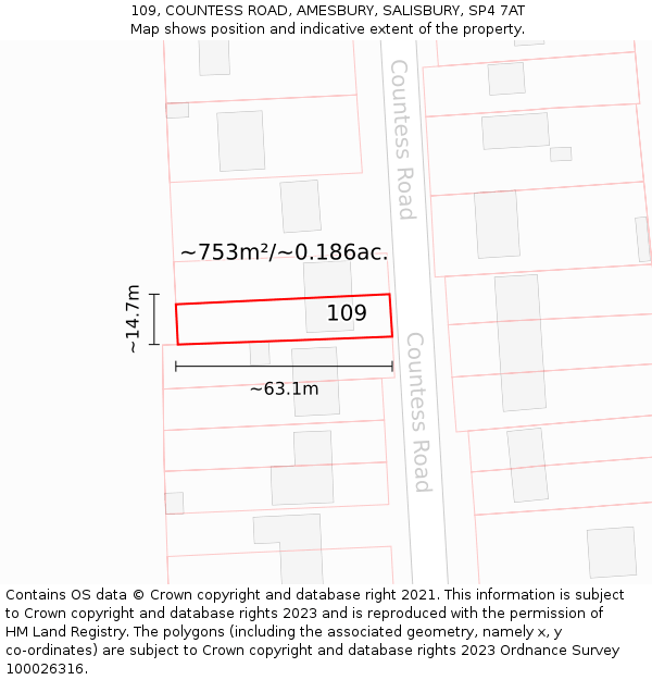 109, COUNTESS ROAD, AMESBURY, SALISBURY, SP4 7AT: Plot and title map