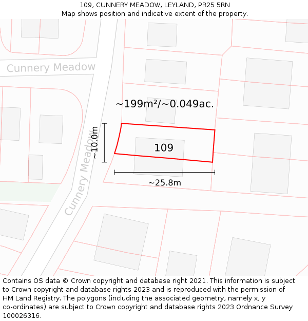 109, CUNNERY MEADOW, LEYLAND, PR25 5RN: Plot and title map