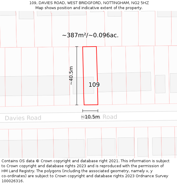 109, DAVIES ROAD, WEST BRIDGFORD, NOTTINGHAM, NG2 5HZ: Plot and title map