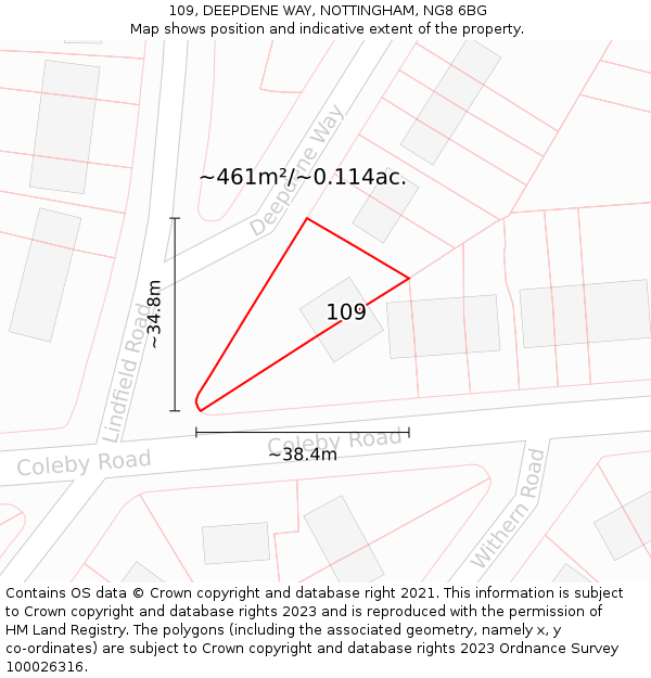 109, DEEPDENE WAY, NOTTINGHAM, NG8 6BG: Plot and title map