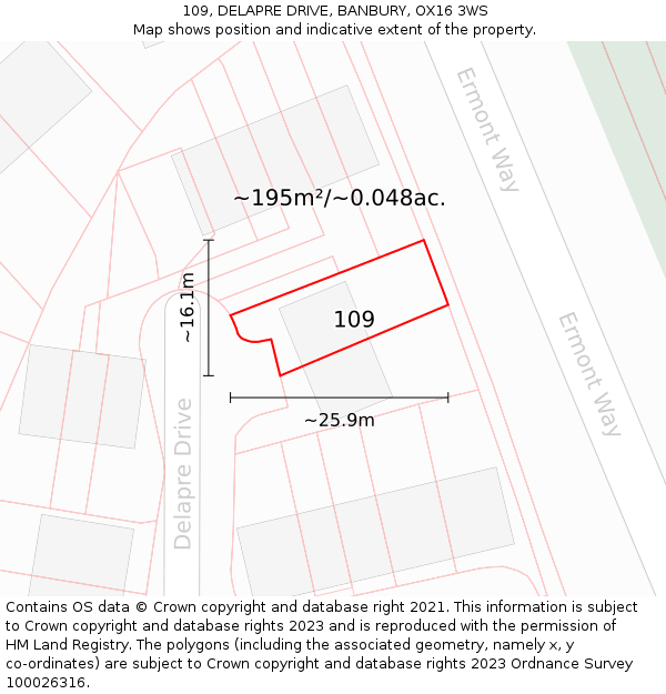 109, DELAPRE DRIVE, BANBURY, OX16 3WS: Plot and title map