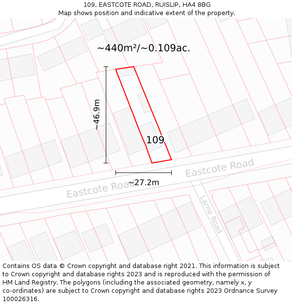 109, EASTCOTE ROAD, RUISLIP, HA4 8BG: Plot and title map