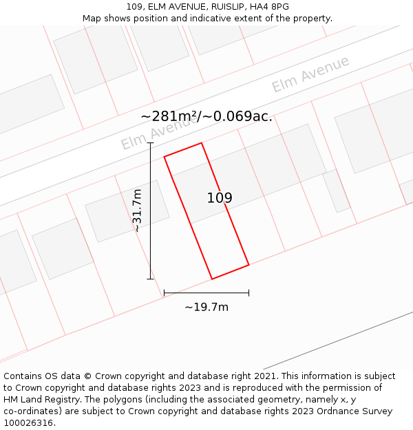 109, ELM AVENUE, RUISLIP, HA4 8PG: Plot and title map