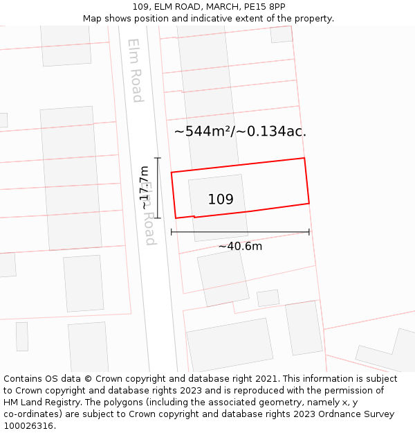 109, ELM ROAD, MARCH, PE15 8PP: Plot and title map