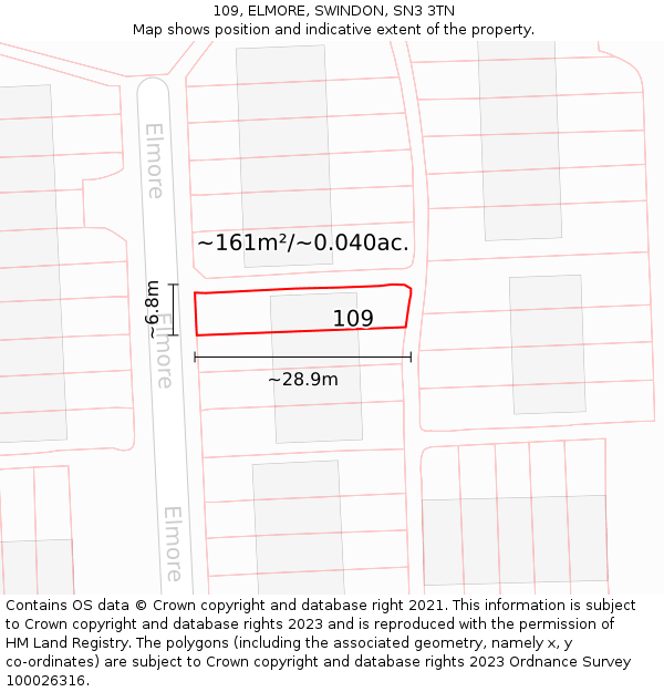 109, ELMORE, SWINDON, SN3 3TN: Plot and title map