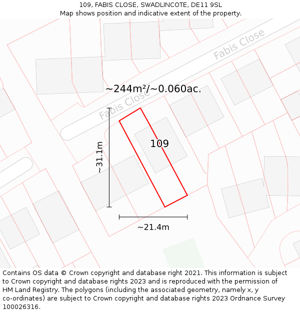 109, FABIS CLOSE, SWADLINCOTE, DE11 9SL: Plot and title map