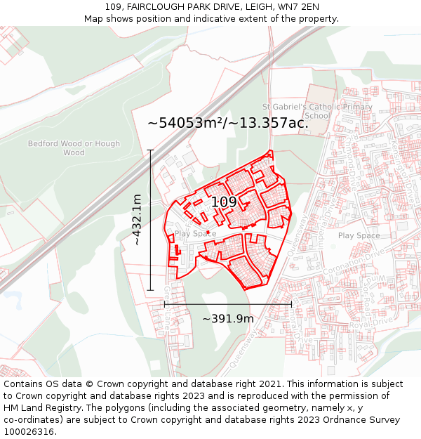 109, FAIRCLOUGH PARK DRIVE, LEIGH, WN7 2EN: Plot and title map