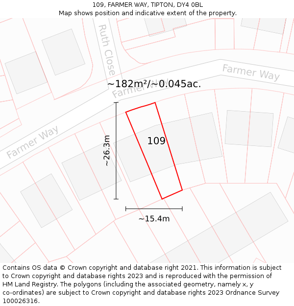 109, FARMER WAY, TIPTON, DY4 0BL: Plot and title map