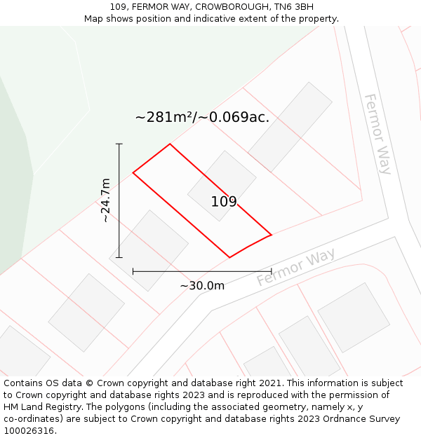 109, FERMOR WAY, CROWBOROUGH, TN6 3BH: Plot and title map