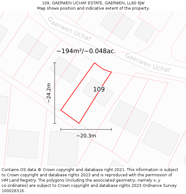 109, GAERWEN UCHAF ESTATE, GAERWEN, LL60 6JW: Plot and title map