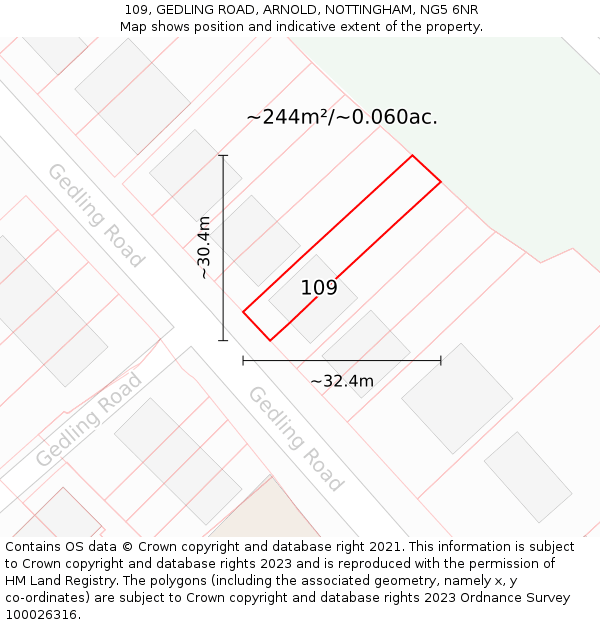 109, GEDLING ROAD, ARNOLD, NOTTINGHAM, NG5 6NR: Plot and title map