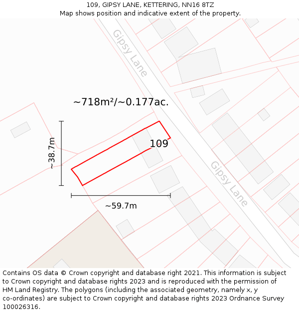 109, GIPSY LANE, KETTERING, NN16 8TZ: Plot and title map