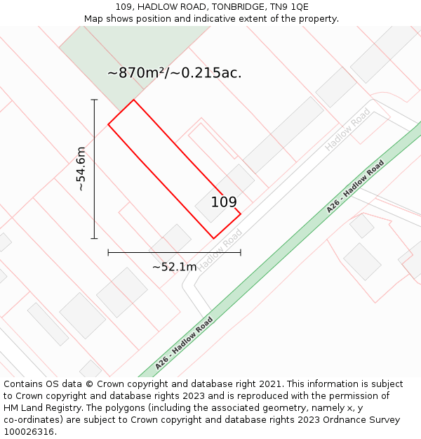 109, HADLOW ROAD, TONBRIDGE, TN9 1QE: Plot and title map