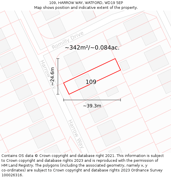 109, HARROW WAY, WATFORD, WD19 5EP: Plot and title map