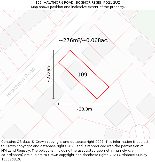 109, HAWTHORN ROAD, BOGNOR REGIS, PO21 2UZ: Plot and title map