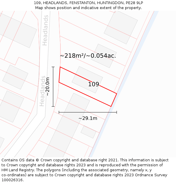 109, HEADLANDS, FENSTANTON, HUNTINGDON, PE28 9LP: Plot and title map