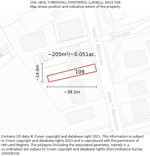 109, HEOL Y MEINCIAU, PONTYATES, LLANELLI, SA15 5SE: Plot and title map