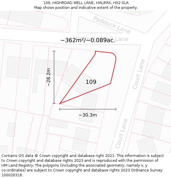 109, HIGHROAD WELL LANE, HALIFAX, HX2 0LA: Plot and title map