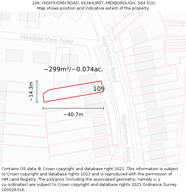 109, HIGHTHORN ROAD, KILNHURST, MEXBOROUGH, S64 5UU: Plot and title map