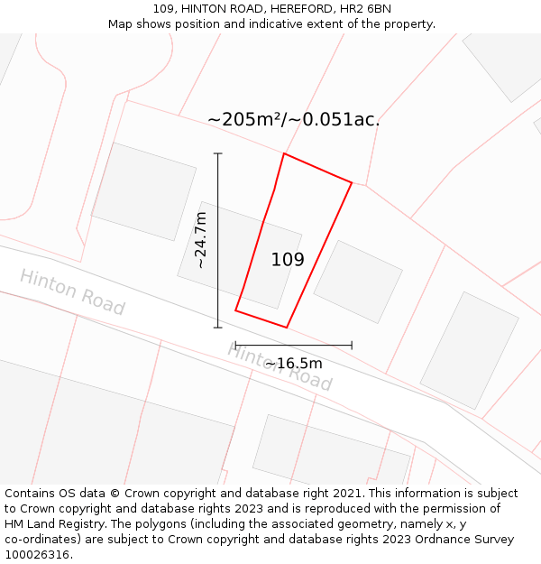 109, HINTON ROAD, HEREFORD, HR2 6BN: Plot and title map