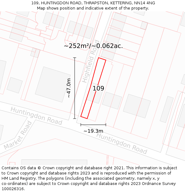 109, HUNTINGDON ROAD, THRAPSTON, KETTERING, NN14 4NG: Plot and title map