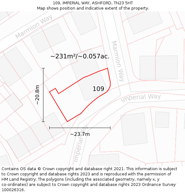 109, IMPERIAL WAY, ASHFORD, TN23 5HT: Plot and title map
