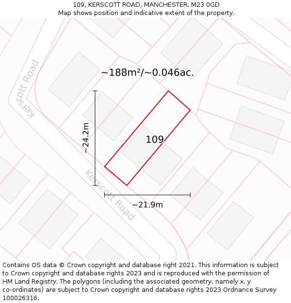 109, KERSCOTT ROAD, MANCHESTER, M23 0GD: Plot and title map