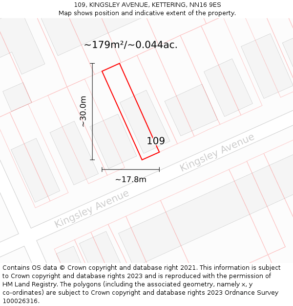 109, KINGSLEY AVENUE, KETTERING, NN16 9ES: Plot and title map